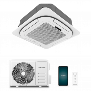 AirClima 18000 Cassette Connected Aire acondicionado de cassette de 18000 BTU con bomba de calor, mando a distancia, pantalla LED y control por wifi. Sistema Inverter. 5 modos y 8 velocidades. Deshumidificación diaria de 28,8 L/ día y área de cobe...