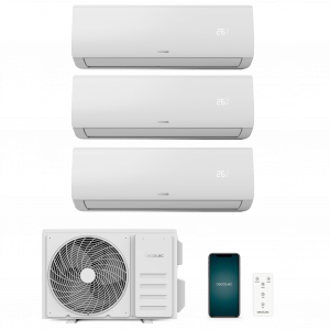 AirClima 27000 Multi Connected Aire acondicionado multi split compuesto por tres unidades interiores, dos de 9000 BTU y otra de 12000 BTU, más una unidad exterior de 27000 BTU.
