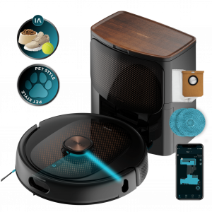 Conga 10090 AI Spin Revolution Ultra Power Home LifestyleRobot aspirador con inteligencia artificial, navegación láser y base de autovaciado. Inteligencia artificial, evita objetos. 4 en 1: barre, aspira, friega y pasa las mopas. 10.000 Pa de succ...