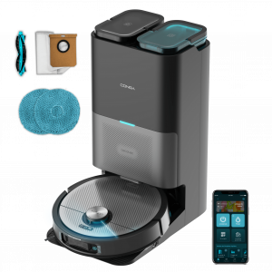 Conga 20090 ProAI EndlessFoam Robot aspirador con Tecnología láser de navegación y detección de objetos. Base de autovaciado con tanques de agua limpia y agua sucia, bolsa de polvo y dosificador de jabón. Autolimpieza y secado de mopas. Mopa girat...