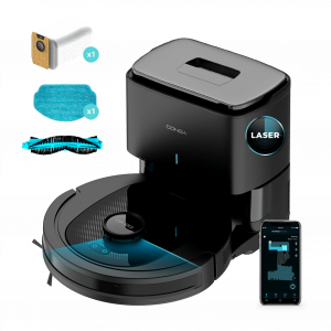 Conga 7490 Ultimate Home Genesis Robot aspirador con navegación láser y base de autovaciado. Limpieza 4 en 1: barre, aspira, friega y pasa la mopa. Potencia de succión de 4000 Pa. 120 minutos de autonomía. Cepillo central multifunción, mopa de fre...