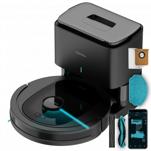 Conga 8490 Supreme Power Home Robot aspirador con tecnología de navegación láser. Base de autovaciado 2,5 L de capacidad. Limpieza 4 en 1: barre, aspira, friega y pasa la mopa. Hasta 170 minutos de autonomía. Incluye 2 cepillos centrales intercamb...