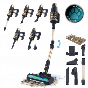Conga Rockstar 10500 Solar AquaPet Flex Aspirador escoba sin cable con Máxima potencia de succión de 300 AW y ultrapotencia de 780 W. 100 minutos de autonomía. Cepillo HairLess antienredos. Tubo flexible y kit de accesorios completo. Incluye cepil...