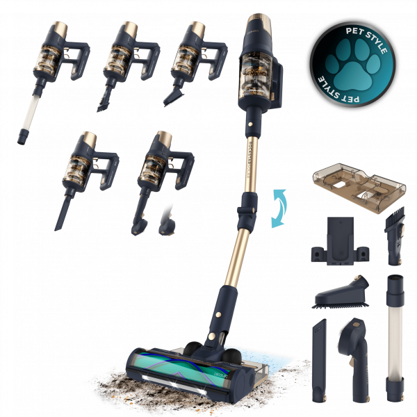 Conga Rockstar 10500 Solar AquaPet Flex Aspirador escoba sin cable con Máxima potencia de succión de 300 AW y ultrapotencia de 780 W. 100 minutos de autonomía. Cepillo HairLess antienredos. Tubo flexible y kit de accesorios completo. Incluye cepil...