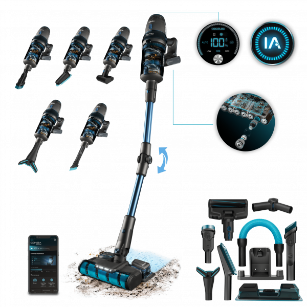Conga Rockstar 11500 Odyssey ErgoWet Connected IA M Aspirador sin cables 4 en 1 con inteligencia artificial: vertical, escoba, fregado y de mano con motor digital Brushless. Máxima potencia de succión de 300 AW y ultrapotencia de 850 W. Autonomía ...