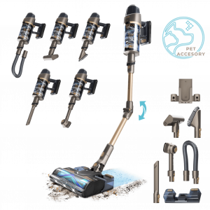 Aspirador vertical Conga Rockstar 12500 Stellar AquaPet Flex. Máxima potencia de succión de 310 AW y ultrapotencia de 700 W. 100 minutos de autonomía. Cepillo HairLess antienredos. Tubo flexible y kit de accesorios completo.