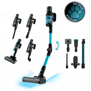 Conga Rockstar 3500 Storm Pet Flex. Aspirador escoba sin cables sin bolsa BLDC con 500 W de potencia total y 150 AW. 70 minutos de autonomía en modo ECO. Cepillo HairLess antienredos. Tubo flexible y cepillo para animales.