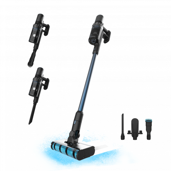 Conga Rockstar 5500 Hurricane Twice Aspirador escoba sin cables sin bolsa 3 en 1 con ciclón paralelo. Potencia de 630 W, 30 kPa y 180 aW. 90 minutos de autonomía. Tubo rígido, doble rodillo, accesorio especial para muebles y esquinas.