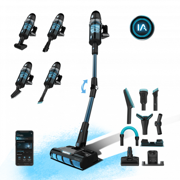 Conga Rockstar 9500 Connected Ergowet 3000 IA Aspirador escoba sin cables sin bolsa con Inteligencia Artificial. Potencia de 680 W. Autonomía de 90 minutos. Cepillo Jaliscazo. 26 kPa de succión. Tubo flexible. APP. Amplio Kit profesional de limpieza.