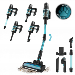 Conga Rockstar 9500 Lunar Pet Flex Aspirador escoba sin cables con Máxima potencia de succión de 300 AW y ultrapotencia de 780 W. 90 minutos de autonomía. Cepillo HairLess antienredos. Tubo flexible y kit de accesorios completo. Incluye cepillo pa...