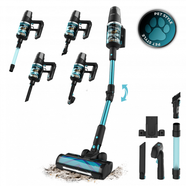 Conga Rockstar 9500 Lunar Pet Flex Aspirador escoba sin cables con Máxima potencia de succión de 300 AW y ultrapotencia de 780 W. 90 minutos de autonomía. Cepillo HairLess antienredos. Tubo flexible y kit de accesorios completo. Incluye cepillo pa...