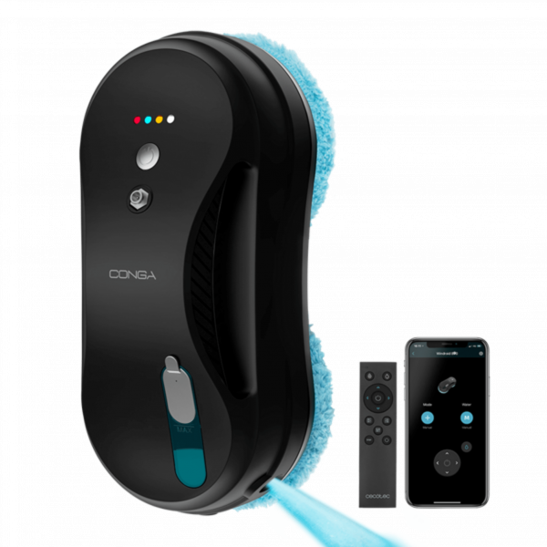 Conga Windroid 890 SprayWater Smart Connected T Aspirador limpiacristales con función 3 en 1: pulveriza, limpia y seca. Incluye app y mando teledirigido, para poder controlar todos los movimientos del robot. Incorporación de spray líquido. Cuenta ...