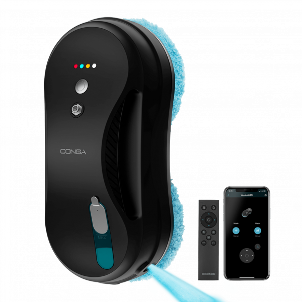 Conga Windroid 890 SprayWater Smart Connected Robot limpiacristales función 3 en 1: pulveriza, limpia y seca. Incluye APP y mando teledirigido, para poder controlar todos los movimientos del robot. Incorporación de spray líquido. Cuenta con 4 prog...