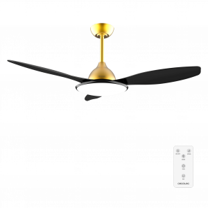 EnergySilence 4800 Light GoldBlack Ventilador de techo de 35 W con motor DC y 48” con luz LED de 36W, mando a distancia , temporizador, 6 velocidades y 3 aspas.