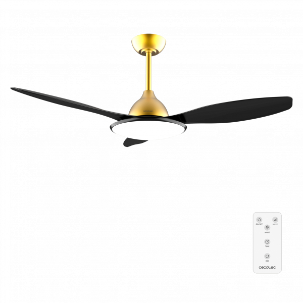 EnergySilence 4800 Light GoldBlack Ventilador de techo de 35 W con motor DC y 48” con luz LED de 36W, mando a distancia , temporizador, 6 velocidades y 3 aspas.