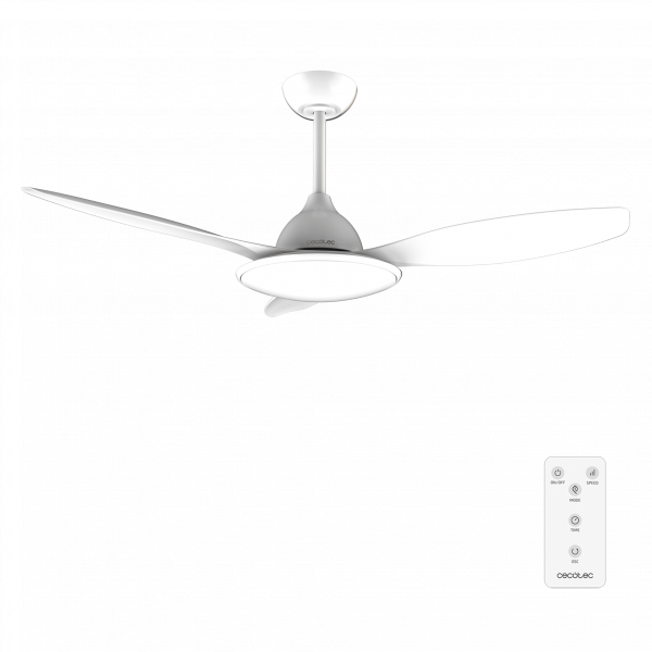 EnergySilence 4800 Light White Ventilador de techo de 35 W con motor DC y 48” con luz LED de 36W, mando a distancia , temporizador, 6 velocidades y 3 aspas.