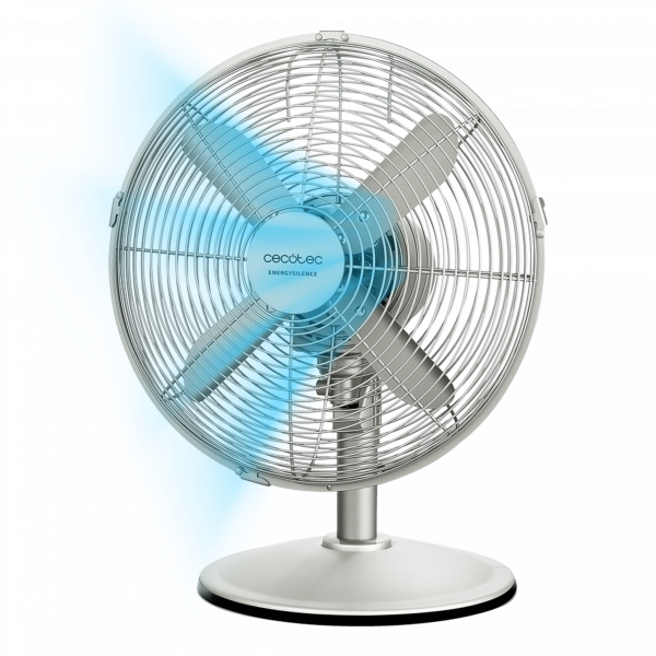 EnergySilence 609 SteelDesk Ventilador de sobremesa con 40 W y acabado en acero, 12 pulgadas, 3 velocidades, oscilación, silencioso, altura ajustable, 4 aspas y máxima seguridad.