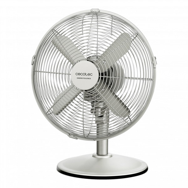 EnergySilence 610 SteelDesk Ventilador de sobremesa con 40 W y acabado en acero, 12 pulgadas, 3 velocidades, oscilación, silencioso, altura ajustable, 4 aspas y máxima seguridad.
