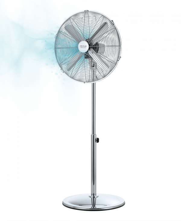 EnergySilence 620 Retrostyle Ventilador de pie con 50 W y acabado en cromado, 16 pulgadas, 3 velocidades, oscilación, silencioso, altura ajustable, 4 aspas y máxima seguridad.