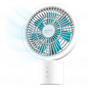 EnergySilence 8000 Portable Light Desk Ventilador de sobremesa de batería con 8000 mAh, oscilación 360º, aro de luz con 3 tonalidades y 4 velocidades.