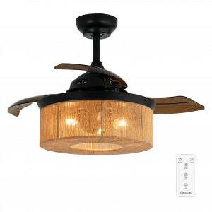 EnergySilence Aero 3600 Invisible Natural Style Ventilador de techo de diseño con motor DC , con una potencia de 25W y lámpara integrada , con 3 aspas retráctiles , 36 pulgadas , control remoto, 3 velocidades, temporizador y modo winter/summer.