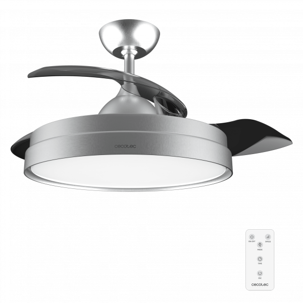 EnergySilence Aero 4280 Invisible Steel. Ventilador de Techo con Aspas Retráctiles y Lámpara, 40 W, Diámetro 42" (106cm), Temporizador, 3 Tonos de Luz, Función Verano-Invierno