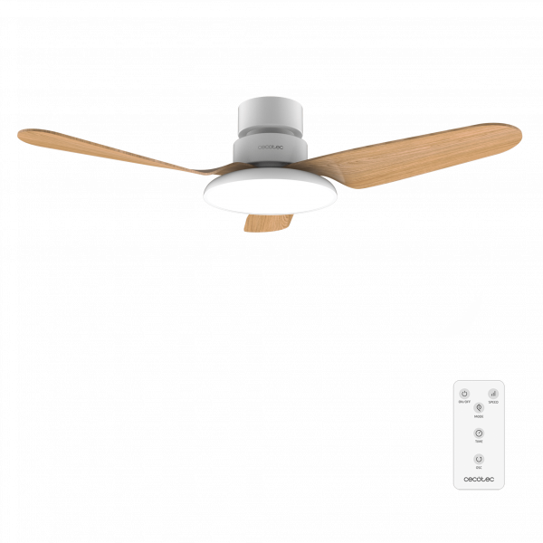 EnergySilence Aero 5200 Light LightWood Ventilador de techo con motor DC de 40W, 43", luz LED de 22W, 3 tonalidades, 3 aspas, temporizador programable programable, modo winter/summer, 6 velocidades.