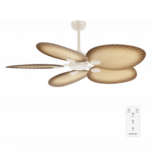 EnergySilence Aero 5200 Palm Ventilador de techo de 35W  y 52 pulgadas con mando a distancia, motor DC incorporado, temporizador regulable entre 1/2/4 y 8 horas, modo winter-summer, 6 velocidades para seleccionar,  con 5 aspas giratorias.