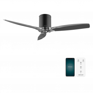 EnergySilence Aero 5285 BlackTransparent Ventilador de techo de 40 W y 52” con mando a distancia, control por wifi y mando a distancia, protección IP44, 6 velocidades, 3 aspas, modo winter-summer y temporizador de hasta 8 horas.