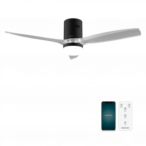 EnergySilence Aero 5285 Sun BlackTransparent Ventilador de techo de 40 W y 52” con mando a distancia, control por wifi y mando a distancia, protección IP44, 6 velocidades, 3 aspas, modo winter-summer y temporizador de hasta 8 horas.