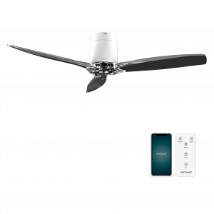 EnergySilence Aero 5285 WhiteTransparent Ventilador de techo de 40 W y 52” con mando a distancia, control por wifi y mando a distancia, protección IP44, 6 velocidades, 3 aspas, modo winter-summer y temporizador de hasta 8 horas.