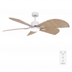 EnergySilence Aero 5290 Natural Ventilador de techo con motor DC incorporado de 40W,  52 pulgadas, luz LED de 18W,  temporizador regulable entre 1/2/4 y 8 horas, modo winter-summer, 6 velocidades para seleccionar, con 5 aspas giratorias.