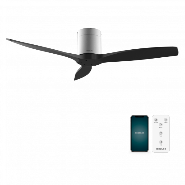 EnergySilence Aero 5500 Aqua IronBlack Connected Ventilador de techo de 40 W y 52” con mando a distancia, control por wifi y mando a distancia, protección IP44, 6 velocidades, 3 aspas, modo winter-summer y temporizador de hasta 8 horas.