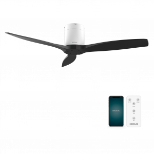 EnergySilence Aero 5500 Aqua White&Black Connected Ventilador de techo de 40 W y 52” con mando a distancia, control por wifi y mando a distancia, protección IP44, 6 velocidades, 3 aspas, modo winter-summer y temporizador de hasta 8 horas.