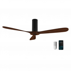 EnergySilence Aero 5500 Black Aqua Connected Ventilador de techo de 40 W y 52” con mando a distancia, control por wifi y mando a distancia, protección IP44, 6 velocidades, 3 aspas, modo winter-summer y temporizador de hasta 8 horas.
