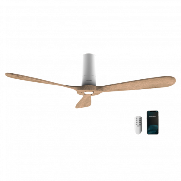 EnergySilence Aero 5500 White Aqua Connected Ventilador de techo de 40 W y 52” con mando a distancia, control por wifi y mando a distancia, protección IP44, 6 velocidades, 3 aspas, modo winter-summer y temporizador de hasta 8 horas.