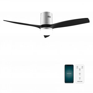 EnergySilence Aero 5600 Aqua IronBlack Connected Ventilador de techo de 40 W y 52” con mando a distancia, control por wifi y mando a distancia, protección IP44, luz, 6 velocidades, 3 aspas, modo winter-summer y temporizador de hasta 8 horas.