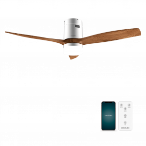 EnergySilence Aero 5600 Aqua IronDarkWood Connected Ventilador de techo de 40 W y 52” con mando a distancia, control por wifi y mando a distancia, protección IP44, luz, 6 velocidades, 3 aspas, modo winter-summer y temporizador de hasta 8 horas.