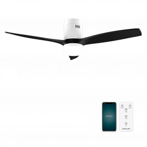 EnergySilence Aero 5600 Aqua White&Black Connected Ventilador de techo de 40 W y 52” con mando a distancia, control por wifi y mando a distancia, protección IP44, luz, 6 velocidades, 3 aspas, modo winter-summer y temporizador de hasta 8 horas.