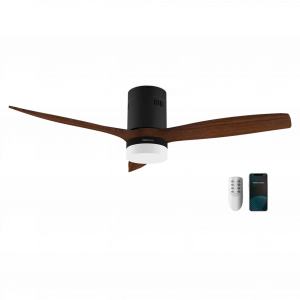 EnergySilence Aero 5600 Black Aqua Connected Ventilador de techo de 40 W y 52” con mando a distancia, control por wifi y mando a distancia, protección IP44, 6 velocidades, 3 aspas, modo winter-summer y temporizador de hasta 8 horas.