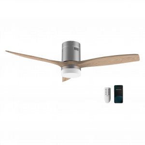 EnergySilence Aero 5600 Steel Aqua Connected Ventilador de techo de 40 W y 52” con mando a distancia, control por wifi y mando a distancia, protección IP44, 6 velocidades, 3 aspas, modo winter-summer y temporizador de hasta 8 horas