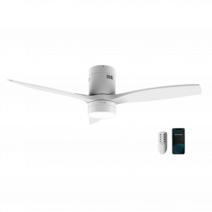 EnergySilence Aero 5600 White Aqua Connected Ventilador de techo de 40 W y 52” con mando a distancia, control por wifi y mando a distancia, protección IP44, 6 velocidades, 3 aspas, modo winter-summer y temporizador de hasta 8 horas.