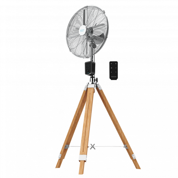 EnergySilence 1600 Woody Smart. Ventilador Trípode, 50W, 4 aspas de 16 Pulgadas, 40 cm diámetro, Motor de Cobre, 3 Velocidades, Altura Ajustable 130 cm, Oscilación hasta 80º, Mando a Distancia