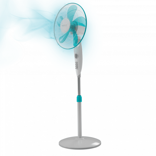 EnergySilence 519 Power White. Ventilador de Pie con Temporizador, 50 W, 5 Aspas 40 cm de Diámetro, Oscilante y 4 Velocidades
