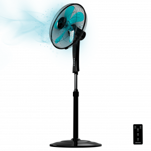 EnergySilence 530 Power Connected Black. Ventilador de Pie con Mando a Distancia y Temporizador, 50 W, 5 Aspas de 40 cm, 3 Velocidades, Motor de Cobre, Oscilante, Pantalla, Negro