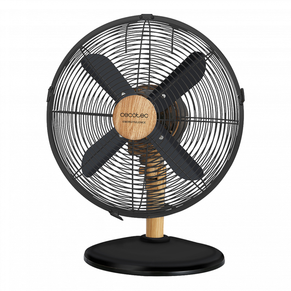 EnergySilence 560 WoodDesk. Ventilador de Sobremesa de 45 W, 4 Aspas de 30 cm de Diámetro, Oscilante, 3 Velocidades, Motor de Cobre, Acabado Negro y Efecto Madera
