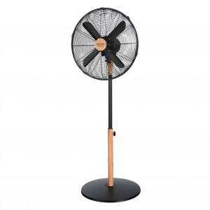 EnergySilence 560 WoodStyle. Ventilador de Pie de 60 W, 4 Aspas 40 cm de Diámetro, Oscilante, 3 Velocidades, Altura ajustable 90-125 cm, Motor de Cobre, Acabado Negro y Efecto Madera
