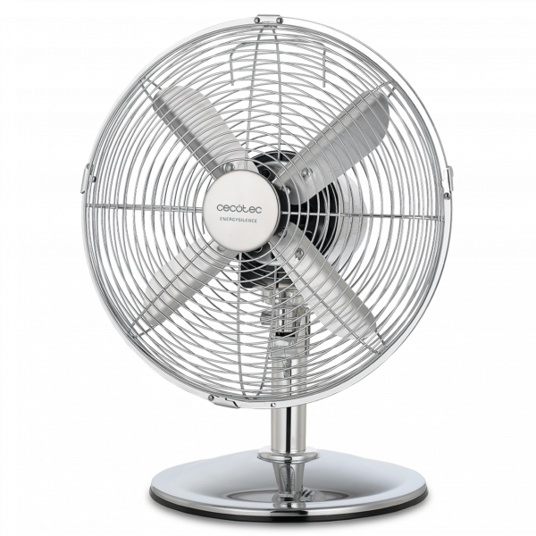EnergySilence 580 RetroDesk. Ventilador de Sobremesa de 45 W, 4 Aspas de 30 cm de Diámetro, Oscilante, 3 Velocidades, Motor de Cobre, Acabado Cromado