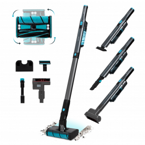 Scoba 2100 Twice Max Aspirador escoba sin cables sin bolsa con diseño ultraligero (menos de 1 kg en mano y 1,6 kg entero) y cabezal motorizado omnidireccional con doble cepillo que permite movimientos laterales y circulares para una limpieza ágil ...