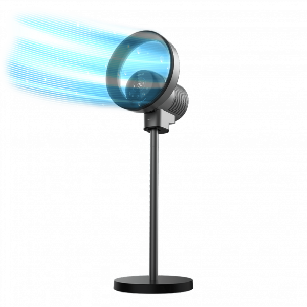 TotalPure 2in1 MoonStyle Dark 2 en 1: ventilador bladeless y purificador de aire con motor DC y control por Wifi. Con pantalla LED, 9 velocidades, 4 modos, mando a distancia, control táctil y temporizador de hasta 8 horas.